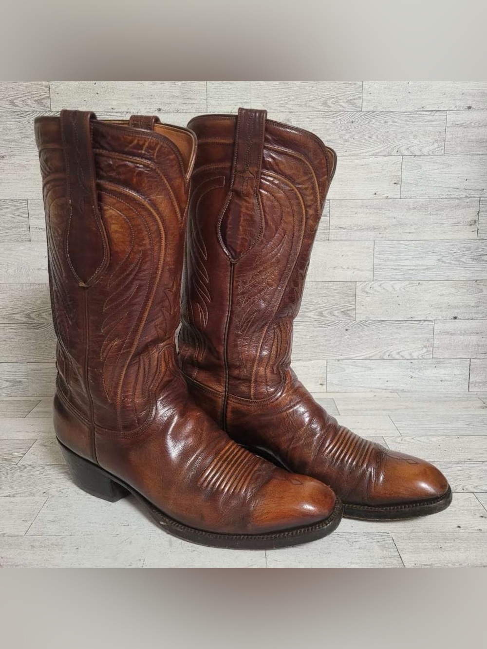 Women’s Lucchese San Antonio 2083 Brown Mohagany Leather Cowboy Boots Size 9B - Picture 2 of 11